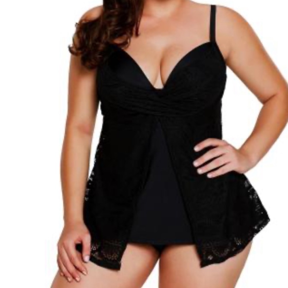 Sexy Black Lace Tankini Swim Suit - Picture 2 of 4